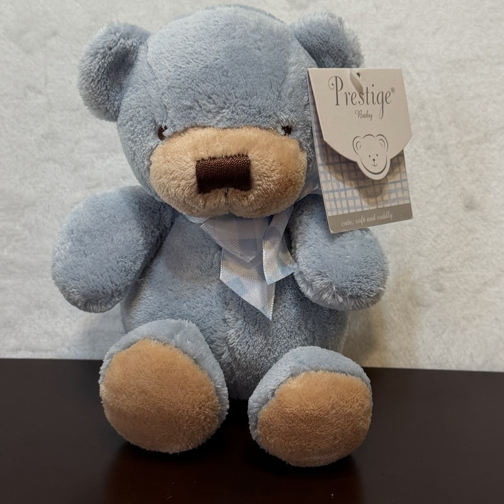 Prestige Baby Bear Plush Baby Blue Stuffed Animals Lovey Toy Sewn Eyes NEW